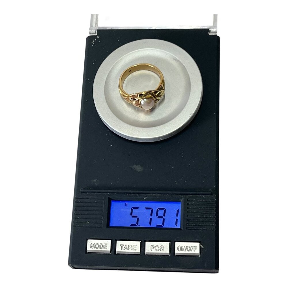 Womans 7.25 14K Tri-Color Gold Ring w/ Freshwater Pearl, Leaf Pattern 5.79g - Picture 9 of 12